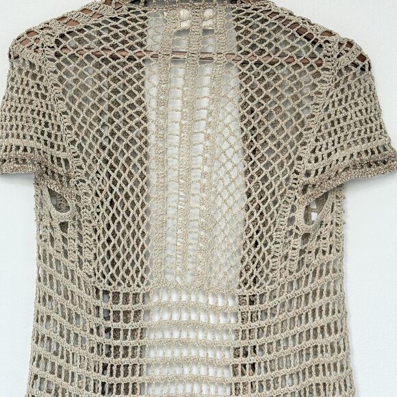 Anthropologie Rosie Neira Calado Open Front Hand Knit Crochet Cardigan Sz M Boho - Picture 7 of 9